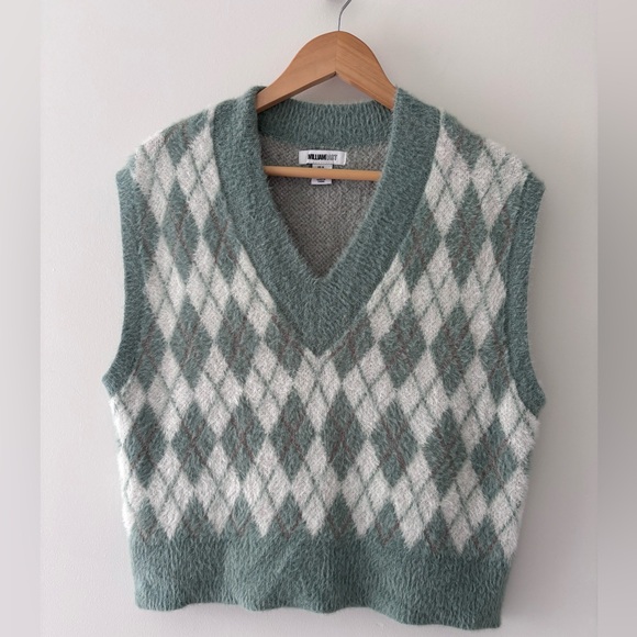 William Rast Soft Short Hair Fur Argyle Pullover Oversized Sweater Vest Size M - Picture 6 of 10